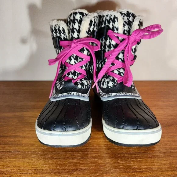 SOREL Leather Warm Lining Waterproof Winter Snow Boots Women (6) Black/White - Picture 2 of 16
